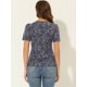 thumbnail image 4 of Blusa estampada transpirable Allegra K con cuello en V y pajarita Azul marino XS, 4 of 5