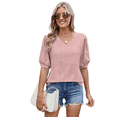 thumbnail image 2 of Womens Puff Short Sleeve Shirt Summer Tops Pink XL, 2 of 6