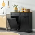 thumbnail image 4 of Double Tilt Out Trash Cabinet, Wooden Free Standing Trash Cabinet, Recycling Cabinet with Hideaway Drawer, 20 Gallon Tilt Out Trash Cabinet(Black), 4 of 7