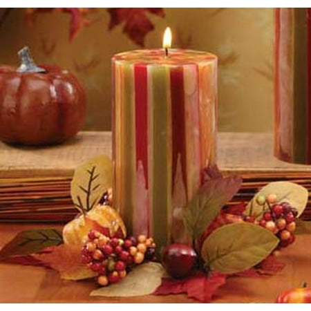 Pack of 4 Autumn Glow Unscented Fall Striped Pillar Candles 6"