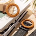 thumbnail image 5 of Pieces Women Straw Woven Elastic Stretch Waist Belt Skinny Dress Braided Waist Belt with Wooden Style Buckle, 5 of 5