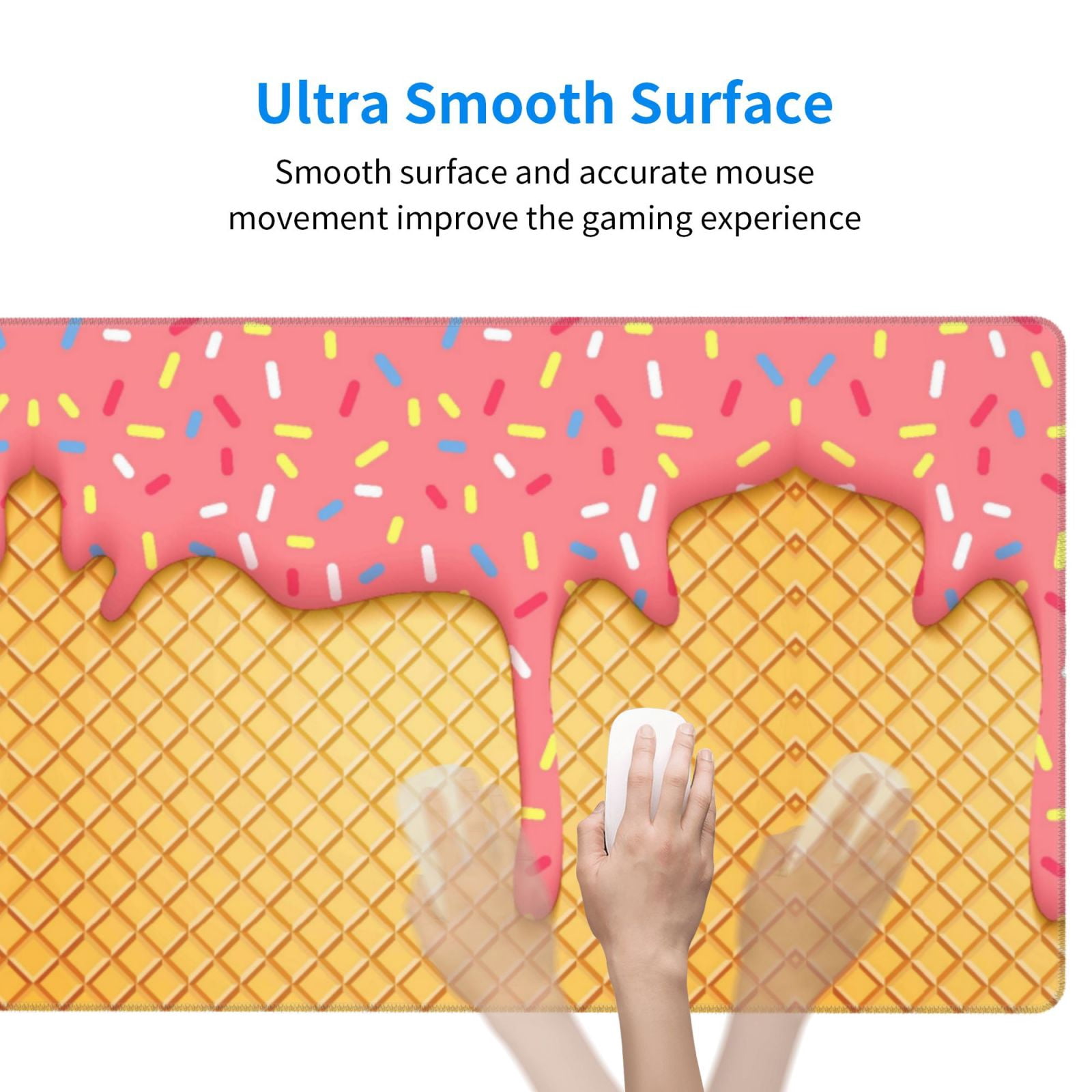 Xecao Pink Ice Cream for Waterproof Mouse Pad - Extended Contour Mouse Mat, Large Gaming Mousepad Laptop Keyboard Mat with Non-Slip Rubber Base