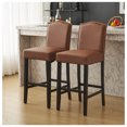 thumbnail image 2 of Counter Height Bar Stools Set of 2 - Brown PU Leather Upholstered Stools, Rubberwood Legs, Kitchen Island Seating, 300LBS Capacity, 2 of 9
