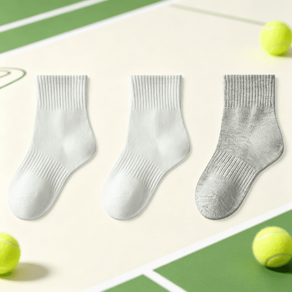 Girls' Cotton Crew Socks 3-Pack - Beige Solid Color, Soft Breathable School Uniform Socks,Size 3 T
