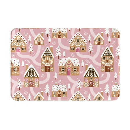 Sikiie Gingerbread Houses Pink Wonderland Print Flannel Anti-slip Floor Mat 16x24in, Thickened Dustproof Entrance Door Mat Floor Mat for Kitchen, Bathroom, Laundry Room