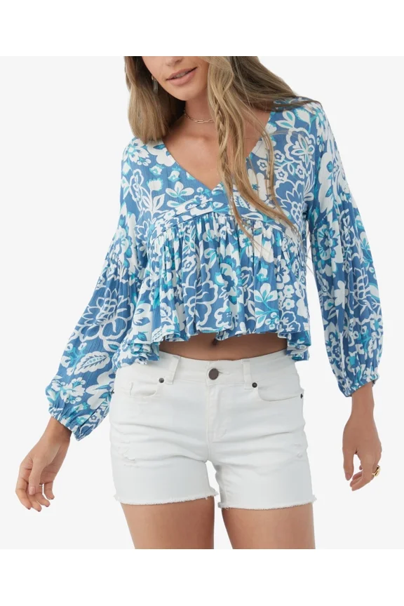 Juniors Mary Christina Floral Top, Classic Blue, XXL