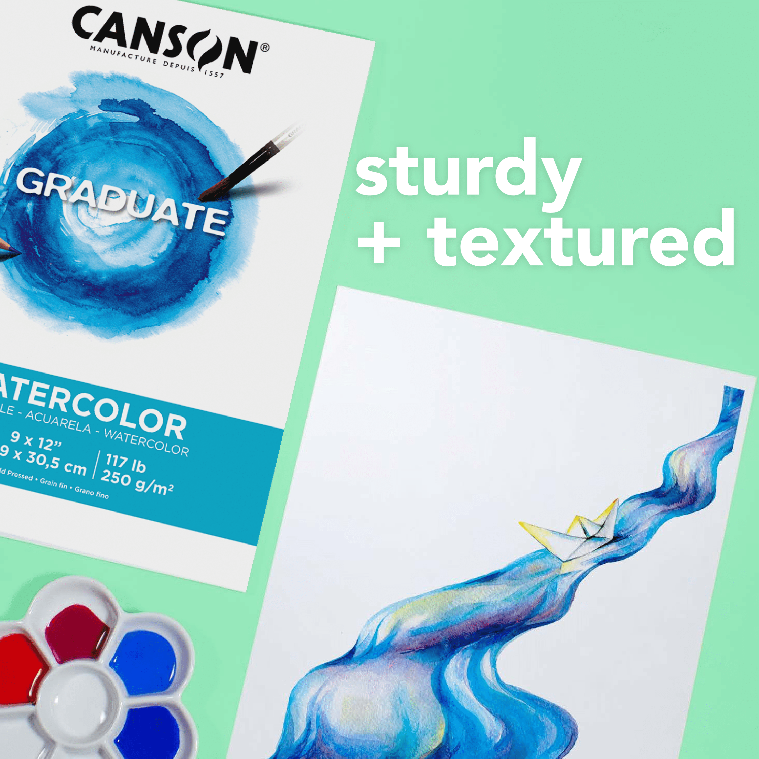 Canson Graduate Watercolor Paper Jumbo Pad, Heavyweight 141lb/300gsm, 40 Sheets, White, 9x12 in, Art Students & Teens
