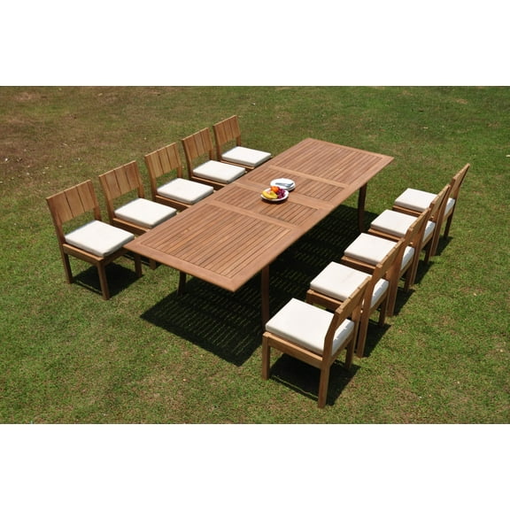 Grade-A Teak Dining Set: 10 Seater 11 Pc: 118" Double Extension Rectangle Table And 10 Veranda Armless Chairs Outdoor Patio WholesaleTeak #WMVR38
