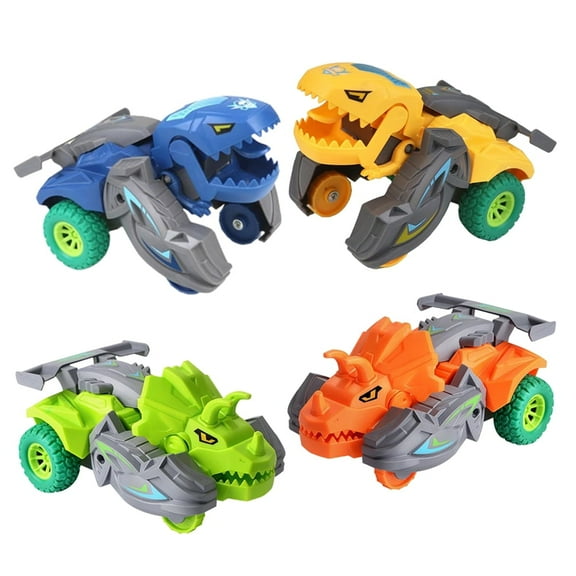 LNGOOR 4Pcs Dinosaur Inertia Car Toys, Transform Dinosaur Car Toys, 2 in 1 Automatic Transform Car Inertia Car Toy