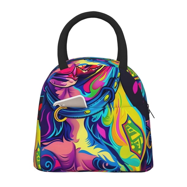 Disketp Neon Pop Art Pitbull Bolsa Térmica para Almuerzo, Lonchera con Abertura Amplia y Gran Capacidad, Organizador Reutilizable para Mujeres, Hombres y Adultos
