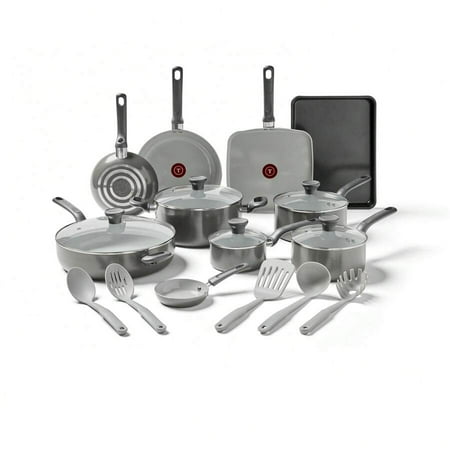 Easy Care Ceramic, 20 Piece Pots And Pans Cookware Set, Stone Grey