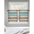 thumbnail image 5 of Farmhouse Blue Grey Brown Tier Curtains 36 Inch Length, Sheer Curtains for Bedroom Living Room Window Vintage Ombre Wooden Rod Pocket Drapes Kitchen Curtains Small Half Window 27.5"x36" 2 Panels, 5 of 6