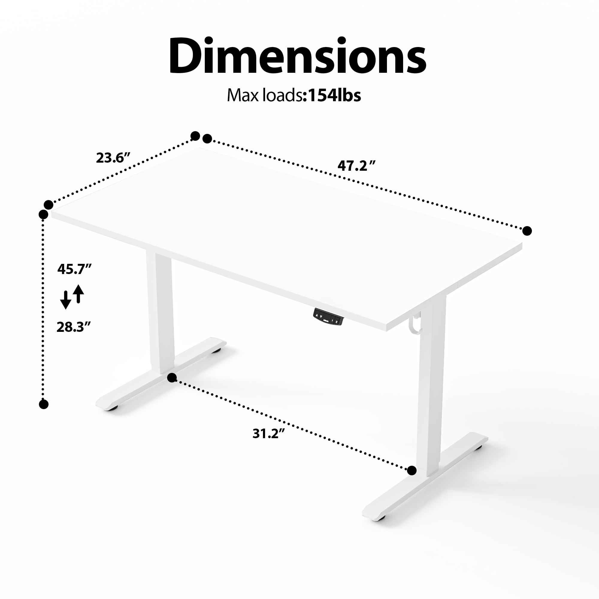 47.2 Inch Electric Height Adjustable Standing Desk, Ergonomic Home Office Desk with Memory Preset, Sit to Stand Computer Desk with Hooks, White