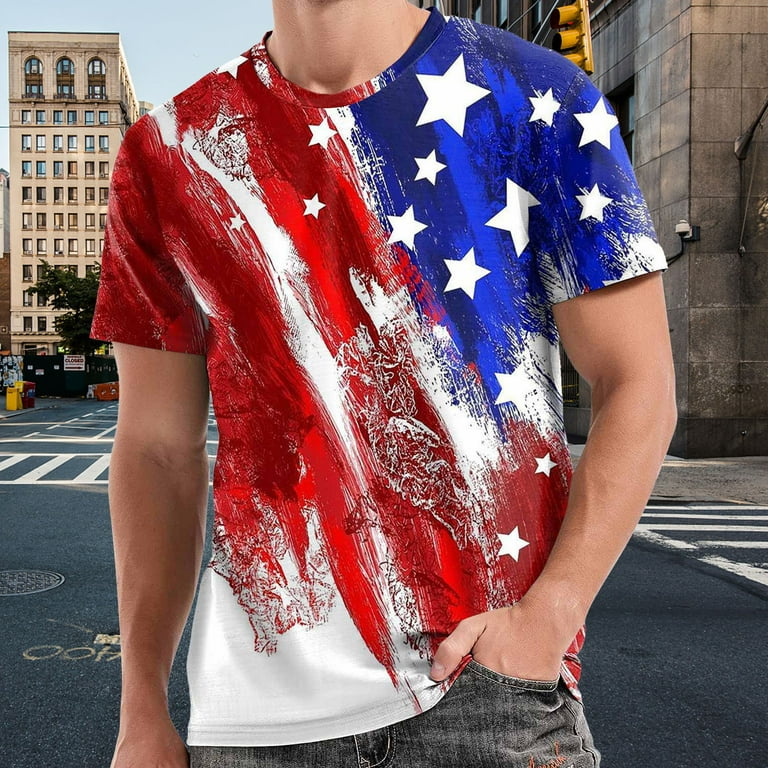 Men Tshirts Summer Independence Day Fashion Graphic Multicolor Printed Shirt Sleeve Male Holiday Vacation - Walmart.com