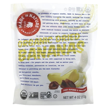 Made in Nature, Organic Dried Banana Slices, Soft & Chewy Supersnacks, 4 oz Pack of 4