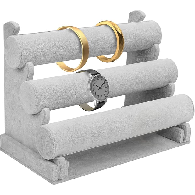 Soporte para pulsera Soporte para joyería de tres capas Soporte para reloj de terciopelo negro Soporte para joyería