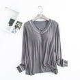 thumbnail image 2 of frariair Modal Pajamas women Long Sleeve Sleep T Shirt Basic Layer Stretchy Shirts Neck Pajama Top Dark Gray, 2 of 3