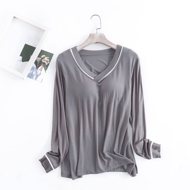 T-shirt de Sommeil à Manches Longues pour Femmes, Couche de Base, Chandails Extensibles, Col, Haut de Pyjama