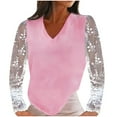 thumbnail image 2 of Pompotops Blouse Décontractée en Dentelle à Manches Longues Patchwork Col en V Unie T-shirt, 2 of 7