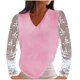 thumbnail image 2 of Mujeres Casual encaje manga larga Patchwork cuello en V pulóver Color sólido blusa camiseta Tops Pompotops  gfhjh21771, 2 of 7
