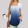 thumbnail image 2 of gakvbuo Summer Tunic Tops For Women Tops Short Sleeve Loose Fit Pleated Square Neck Tops Curved Hem Flowy Tshirts Blouses Dressy Casual Clothes Spring Fashion, 2 of 5