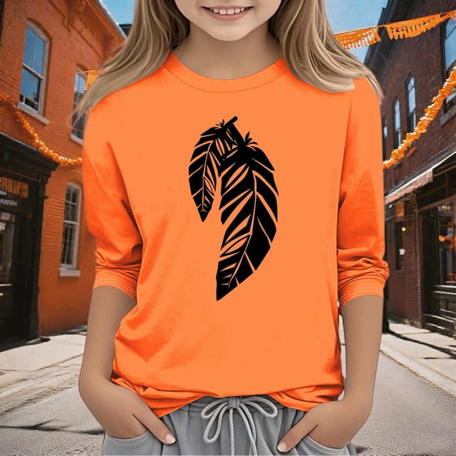 YUNAFFT T-shirts Décontractés Garçons & Filles Imprimé Créatif Manches 3/4 Col Rond Style Ludique Festival Orange