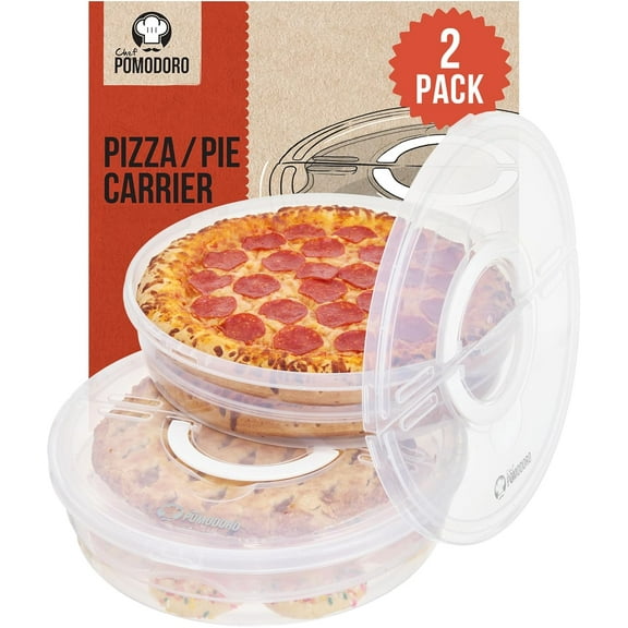 Chef Pomodoro 12-Inch Pie Carrier with Lid and Divider, 2-Pack Reusable Pizza Storage Container, Expandable Pie Carrier with Handle, Pizza Pack Container, Pizza Keeper for Cake, Pastries, and More