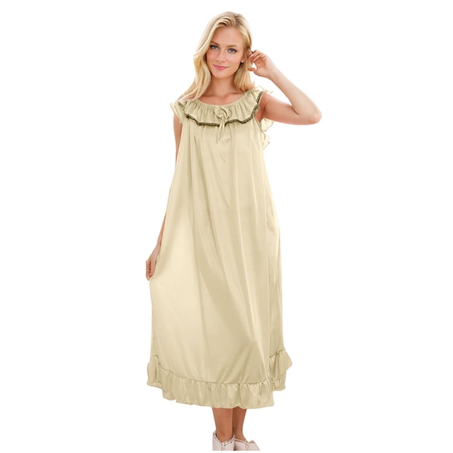 Timegard Robes pour Femmes 2025 Vêtements de Nuit Col Rond Sans Manches Ample Confortable Robe de Maison Pyjamas