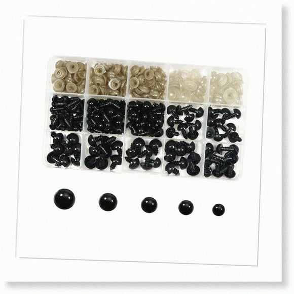 150pcs Assorted Black Plastic Safety Eyes with Washers - 6mm, 8mm, 9mm, 10mm, 12mm - Ideal for Amigurumi, Crochet, Stuffed Animals, Bears Making
