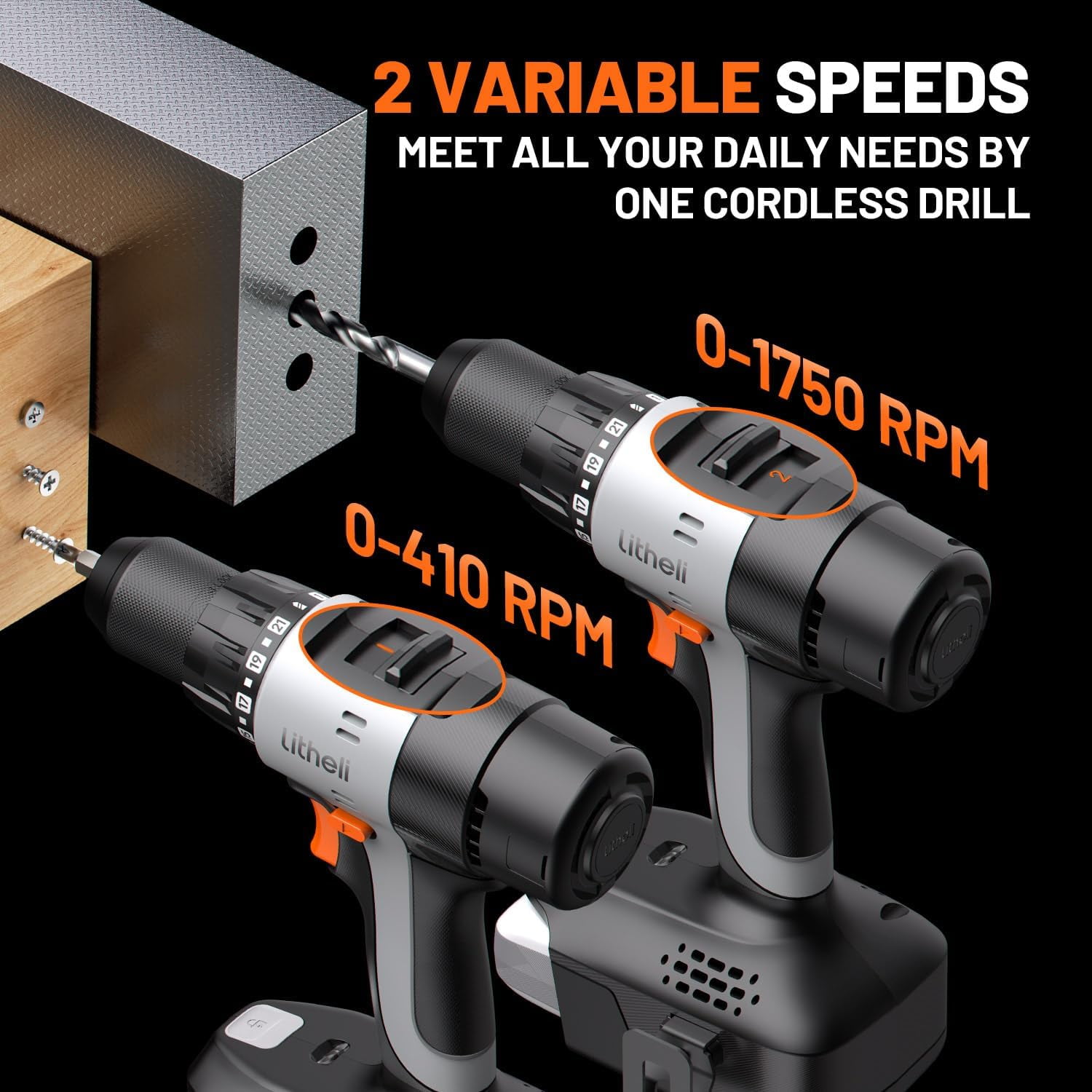 20V Cordless Drill Driver with 50-Piece Bit Set, 443 In-lbs Torque, 2-Speed Power Drill for Home Improvement
