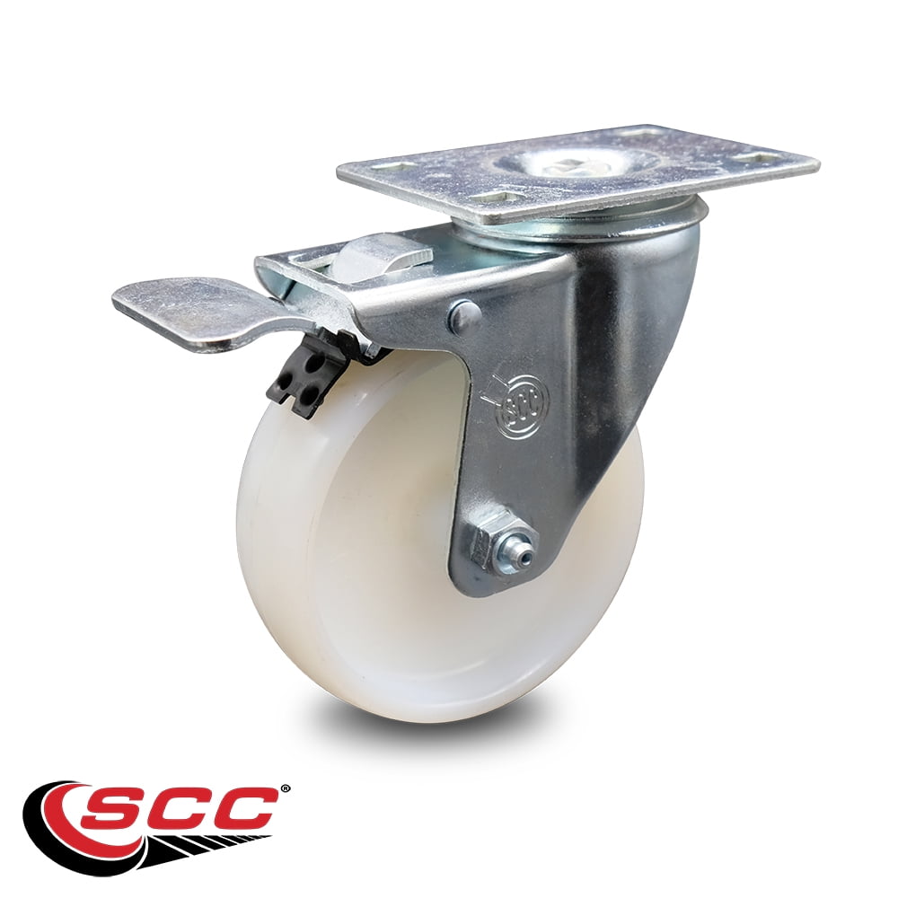 Nylon Swivel Top Plate Caster w/4" x 1.25" White Wheel & Total Locking