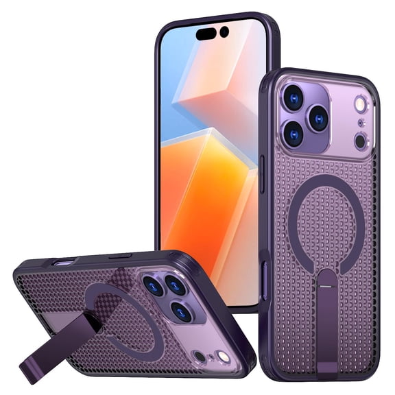 for iPhone 17 Pro Max Magnetic Case, Wireless Charging Support, with Stand, Mil-Grade Drop Protection, Adjustable Bracket for iPhone 17 Pro Max Case, Heat Dissipation Cover, Purple