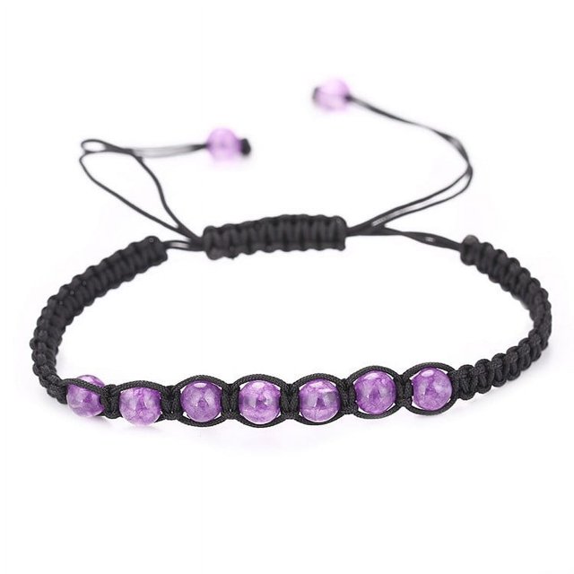 Granjero Gordo Pulsera de cuentas hecha a mano, pulsera ajustable tejida de amatista natural (púrpura, amatista de 0,6 cm)