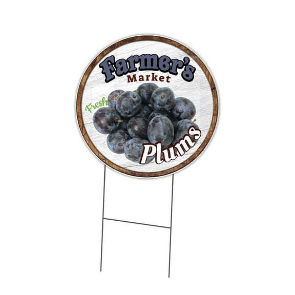 SignMission Corrugated Plastic Sign With Double Sided Image 16" Circular - Farmer's Market Plums | Coroplast Yard Sign With Stake |  Made in the USA