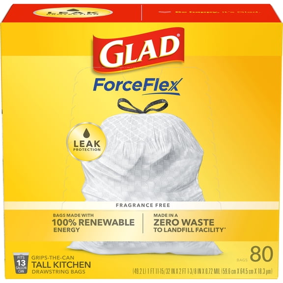 Glad Tall Kitchen Trash Bags, 13 Gallon, 80 Bags (ForceFlex, Unscented)
