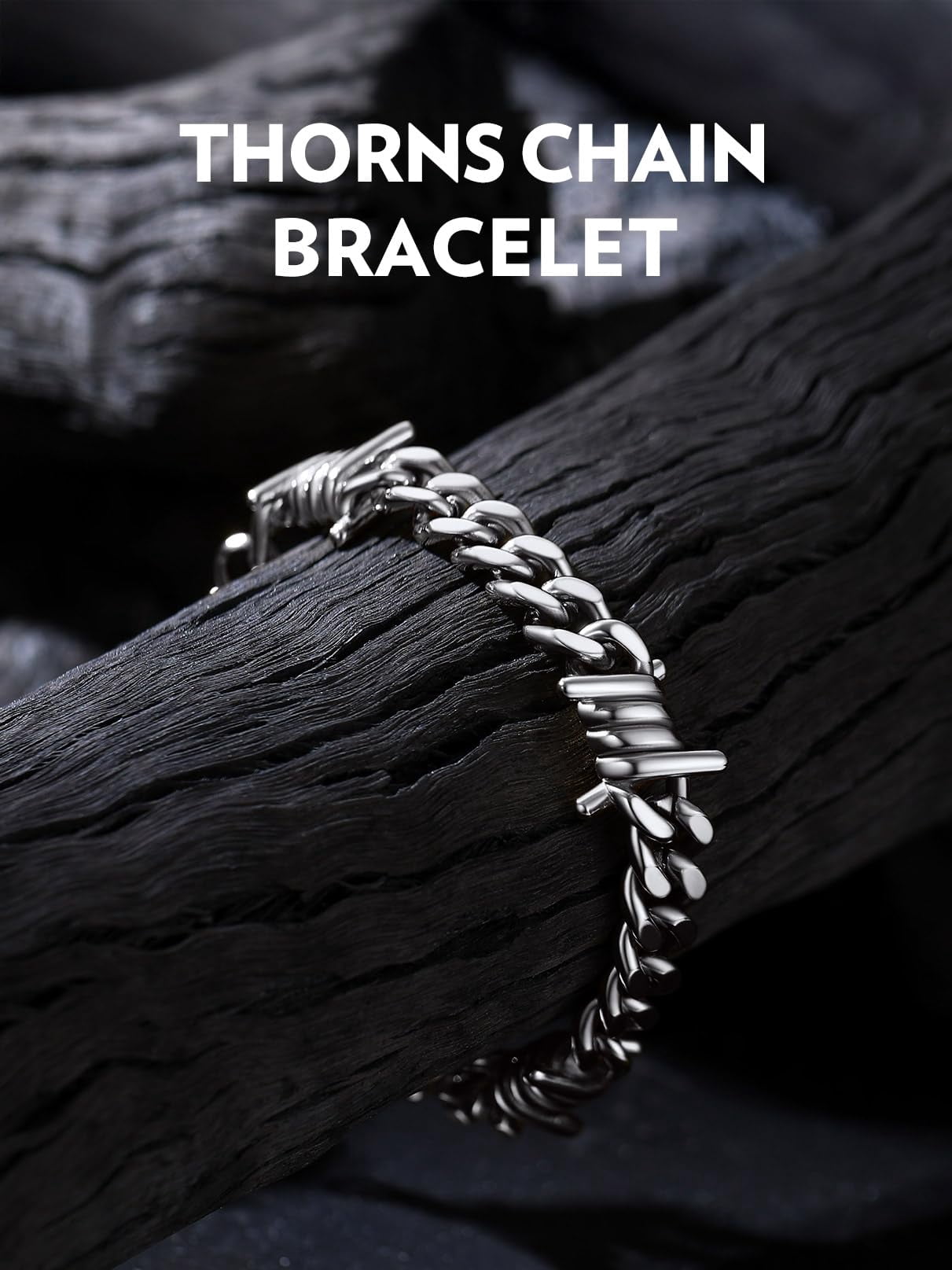Bandmax 9MM Thorns Cuban Link Chain Bracelet for Men Dad Son Father's Day Graduation Gift Stainless Steel Curb Chain Bracelet for Women Punk Jewelry