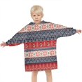 thumbnail image 3 of Red and Blue Christmas Knitted Pattern Blanket Hoodies for Kids 6-13YR Oversize Wearable Blanket Hoodies for Boys Girls Teens, 3 of 7
