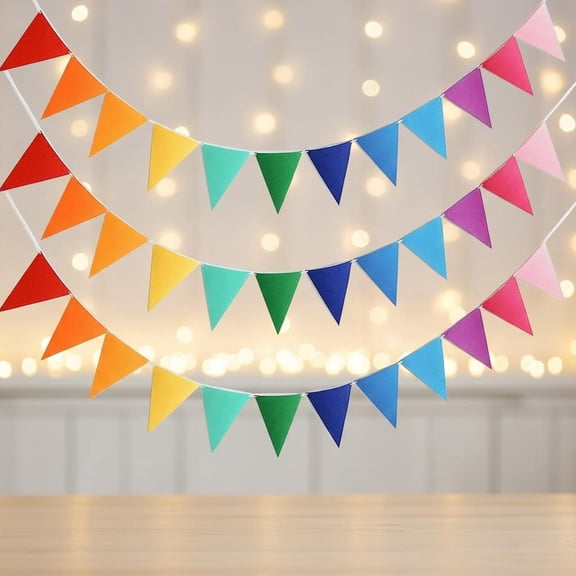 Rainbow Felt Bunting Triangle Flags Party Decor with Ribbon