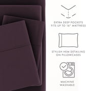 Noble Linens 4 Piece Solid Microfiber Bed Sheet Set, Purple, TwinXL