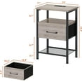 thumbnail image 6 of Night Stand Set 2, End Table with Charging Station, LED Bedside Table with Fabric Drawer for Bedroom, 3-Tier Side Table with Open Shelf, Greige, 6 of 12