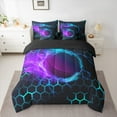 thumbnail image 2 of Castle Fairy Boys Ice Hockey 7-Piece Twin Bedding Sets,Geometric Honeycomb Bedding Comforter Set,Abstract Lightning Breathable Sheet Sets,Microfiber Sport Theme Bedroom Decor,Reversible, 2 of 8