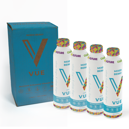 VUE Nutrient Enhanced Vitamin Tea  Packed with 10 Vitamins and Plant Extracts  Gluten-Free  Non-GMO  No Added Sugar  Mixed Berry Flavor  16 Ounce  4 Bottle Pack