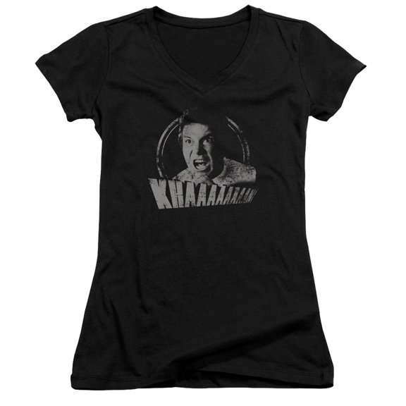 Star Trek Khan Distressed Junior Women's V-Neck T-Shirt Black