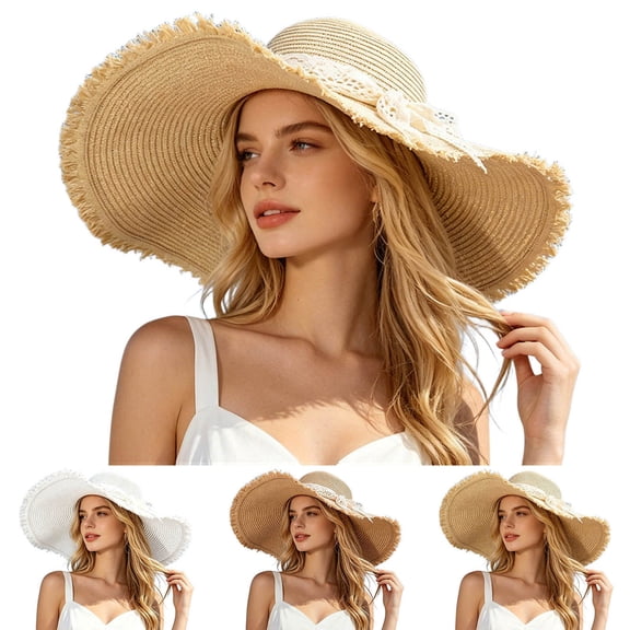 Shadoumai Straw Sun Hat for Women & Men Wide Brim Adjustable Summer Beach Boater Hats Boho Gambler Fedora Panama UPF 50