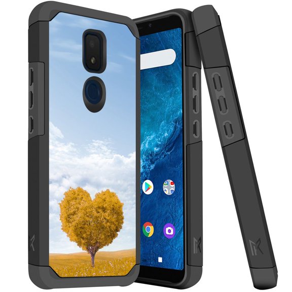 ANJ  Slim Dual Layer Hybrid Shockproof Case   Tempered Glass Cover for Cricket Icon 3, Splendor, AT&T Motivate 2 - Tree of Love