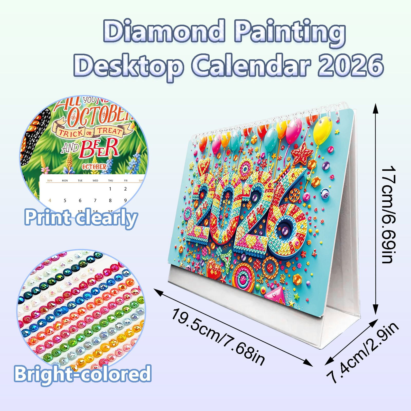 FLOPESN 2Pcs 2026 Desk Calendar DIY Diamond Painting Craft Kit, 7.68*6.69 in Paper Calendar with Special Drills for Home Office Decor