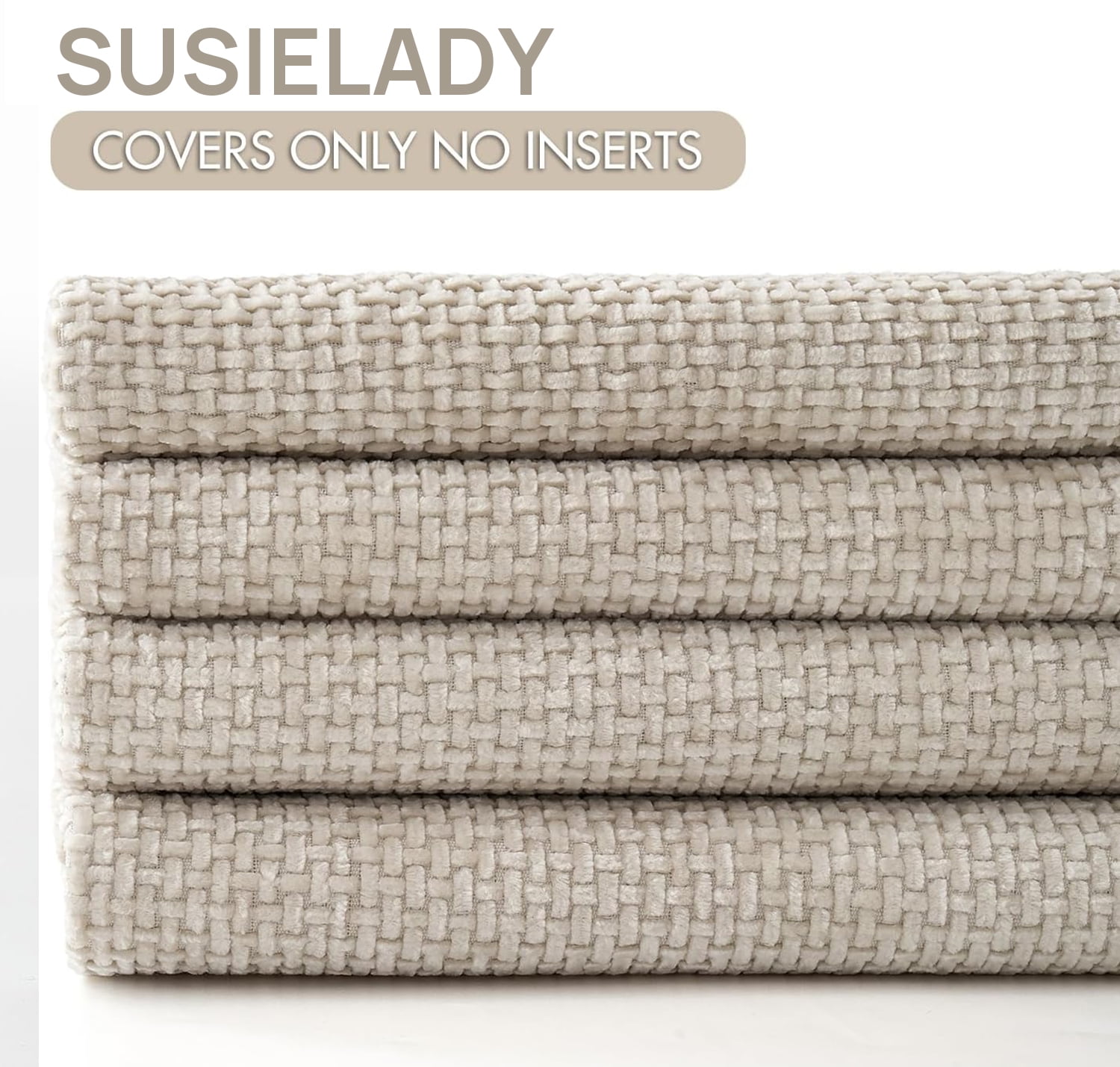 SUSIELADY Set of 4 Decorative Throw Pillow Covers 18x18 Inch, Soft Chenille Cushion Covers for Couch Sofa Bed, Boho Farmhouse Style for Living Room & Bedroom Decor, Cream