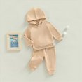 thumbnail image 2 of Zuwimk Boys And Girls 2-Piece Solid Color Hoodie Jogger Set, Athletic Outfits Elastic Waistband, Big Boy Girls Toddler Activewear(T075-Beige), 2 of 9