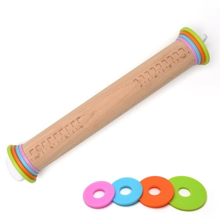 

Professional Kitchen Rolling Pin Non Stick Roller with Removable Thickness Measuring Rings Adjustable Size Guides Roll S