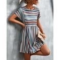 thumbnail image 4 of Jdlsppl Women's Short Sleeve Dress Sundress Ruched Vintage Stripe Printed Summer Thin Elegant Dresses Khaki Large, 4 of 4